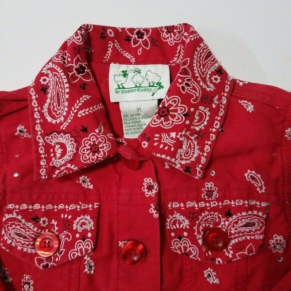 Quacker Factory Jacket Toddler 3T Red Bandana Button Up Pocket Back To School - Picture 3 of 7